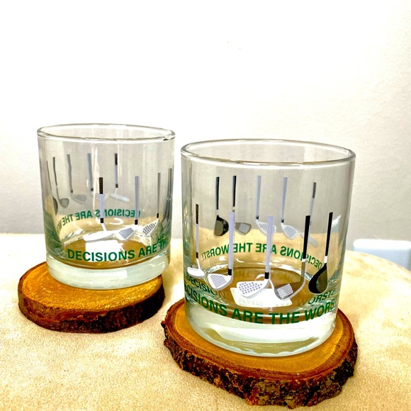 Golf Whiskey Glasses Set, Barware, Set of 2, Decisions are the Worst, NWT - Picture 5 of 8